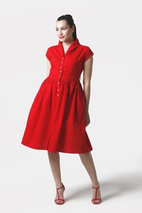 Šaty červené s límčekom a gombíkmi